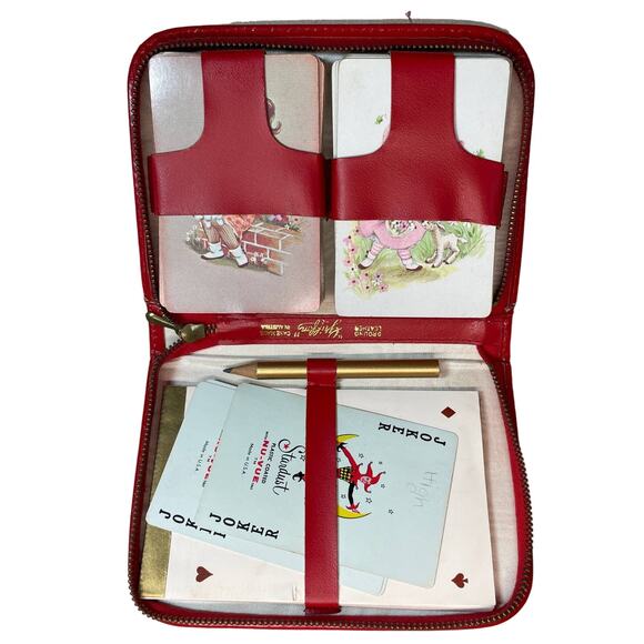 Griffon Leather Red Austrian Playing Cards w Holder Poker Bunco Stardust NuVue - Picture 1 of 7
